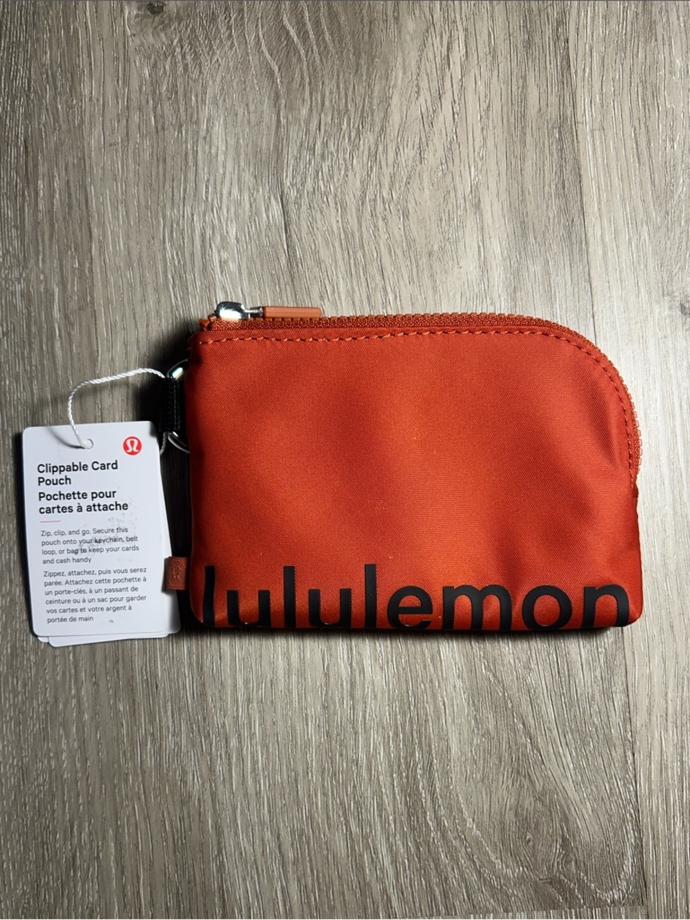 lululemon athletica Orange Clippable Card Pouch with Black Logo